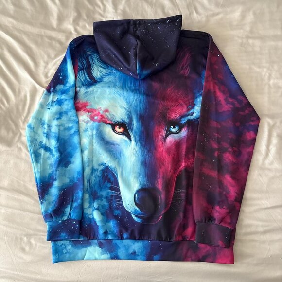 Galaxy Wolf Hoodie in Blue and Red - Picture 5 of 5